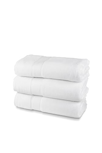 HH HERMET HOTELLERIE Handtuch-Set aus Frottee, 100% Baumwolle, 3 Handtücher, 3 Stück, 60 x 100 cm, 550 g/m², ideal für B&B und Hotels, waschbeständig, weiß, Linie Luxury
