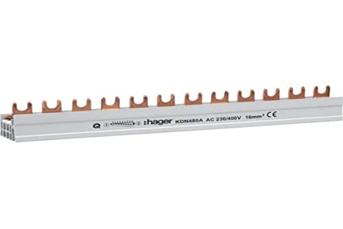 Hager KDN480A Phase Rail 4P 80A 16mm² 12 Single Fork Connection Insulated Grey, black, dane 7517