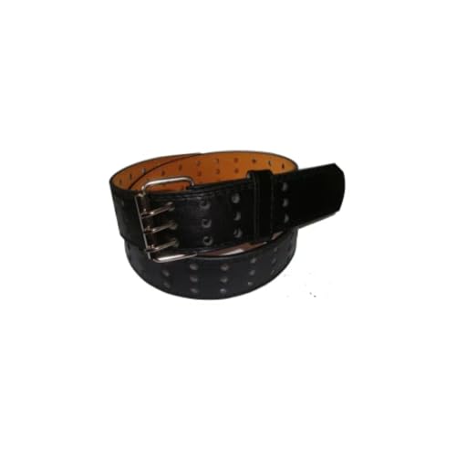 Triple-Prong Hollow-Out Black Leather Waist Belt for Men