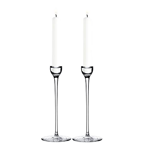 Pacote com 2 castiçais de vidro transparente - Castiçais de vidro de haste longa candelabros para de