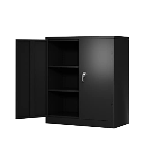 BODHIS Archivador de Metal Negro Archivador de Almacenamiento Gabinete con 2 Puertas y 2 estantes Gabinete de Almacenamiento de Acero con Cerradura para Oficina Gabinete de ofi