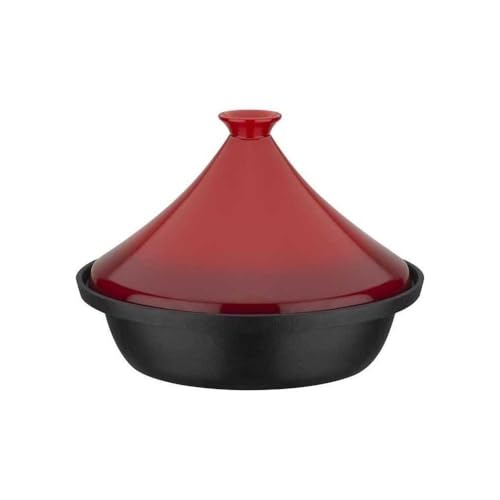 Tajine fonte massive - GSW - 30 x 22 cm - Couvercle céramique - Induction - Rouge