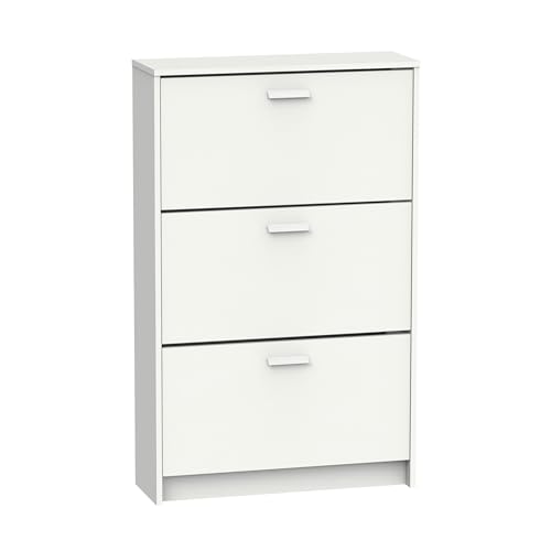 MUEBLES PITARCH | Zapatero Recibidor Mueble Auxiliar Estrecho 3 Puertas para Entrada Blanco, 18 Pares de Zapatos, 82x74x25cm, Colección Tibet