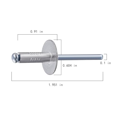 Image of Wensilon(100 pcs) 3 /16 * 3 /4 inch Large Cap Open End Aluminum Blind Rivets,5 * 20 Blind Rivet