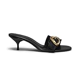Lhamo Latso Black Slip On Mule Heels Open Round Toe Slides Heeled Sandals Kitten Heels Size 9