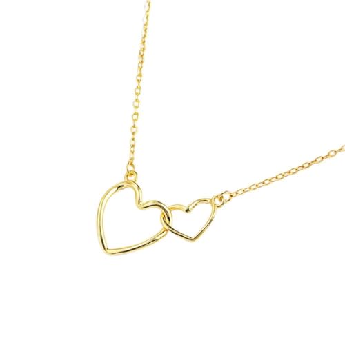 Collier argent S925 anti-ternissement chaîne de clavicule double cœur élégant