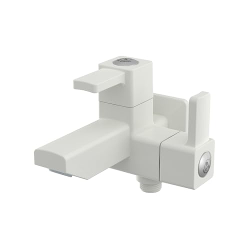 Image of RN PTMT Superior Plastic Faucet 2 in 1 Bib Cock Tap for Bathroom | Wall Mount Tap for Bathroom & Outdoor with Flange (White) RNVIP01A16 | 20mm(3 /4 inch) Cartridge
