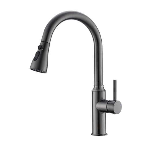 Robinet de cuisine extensible gris en laiton avec douchette 3 modes jet