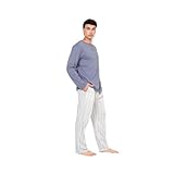 TRAMAS+ Pijama de Hombre Largo,100% Algodón, con Manga Larga y Pantalón Largo, Conjunto de Ropa para Dormir Entretiempo - L, Bill Indigo