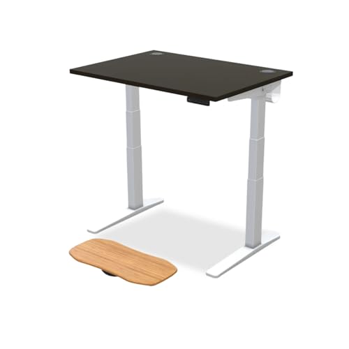 Image of UPLIFTDESK Black Bamboo (42 x 30 inch) Standing Desk 2-Leg V3 Adjustable Stand Up C-Frame (White), Advanced Keypad, Wire Grommets, Wire Tray, Rocker Board