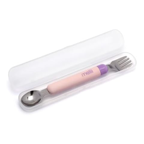 melii Spork On The Go - Travel Utensils for Babies and Toddlers - Detachable Fork and Spoon with Carrying Case - Pink & Purple Cover