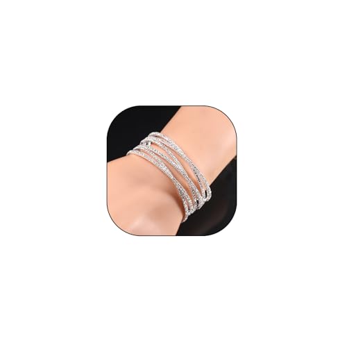 Rrdaily Layered Cubic Zirconia Cuff Bracelet for Women Teen Girls Fashion Charm 14k Gold Silver Bangle Chunky Rhinestone Prom Party Jewelry Gifts