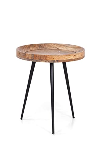 byLIVING Beistelltisch AVA/runder Couchtisch 45 cm/Massivholz Mango Natur hell-braun/Gestell Metall schwarz/D 45, H 50 cm