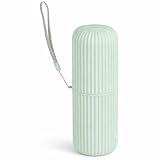 Estojo Porta Escova e Pasta Dental 2 em 1, Design Canelado, Higiênico, Antivazamento para Viagem, Escola, Academia e Trabalho (Verde Agua)