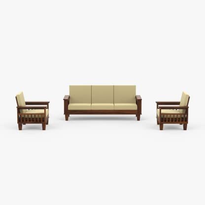 Image of K L FURNITURE Solid Sheesham Wooden 5 Seater Sofa Set For Living Room | 5 Seater Sofa | Sofa Set | Fabric 3 + 1 + 1 With Brown Finish For Living Room