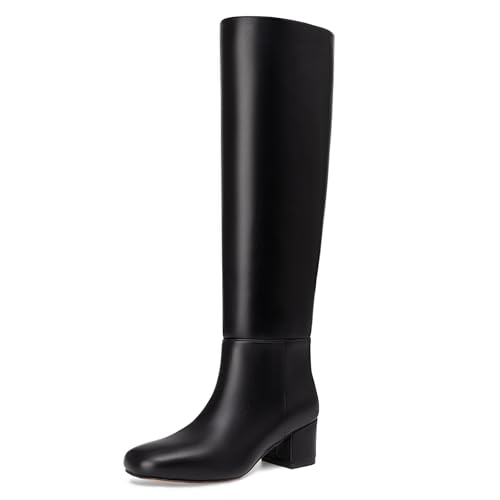 Athlefit Knee High Boots for Women Chunky Low Heel Fashion Round Toe Tall Boots