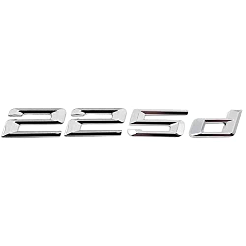 Emblema 225d, Insignia 225d, Adhesivo 225d, Pegatina 225d, Adhesivo para Maletero, Emblema para Maletero Coche, Compatible con BMW. Plástico, 170 x 20 mm, Plateado