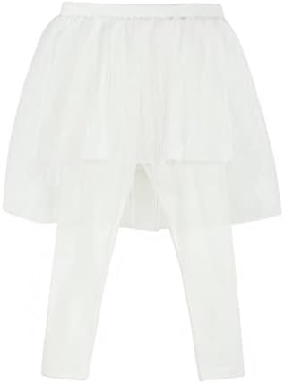 TEGEEK Girls Footless Leggings with Lace Tutu Skirt Pants Dance Culotte(1pack Toddler,White/2T)