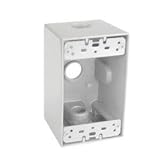 Sealproof Deep 1-Gang 3 Hole 1/2-Inch Weatherproof Rectangular Exterior Electrical Outlet Box with 3 Outlet Holes, Three 1/2
