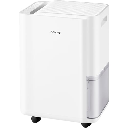 AEOCKY Déshumidificateur 25L/d, applicable à 200 m³ (50 m²), déshumidificateur à compresseur intelligent avec tuyau de vidange, pour sécher les vêtements, chambre, salle de bain, sous-sol