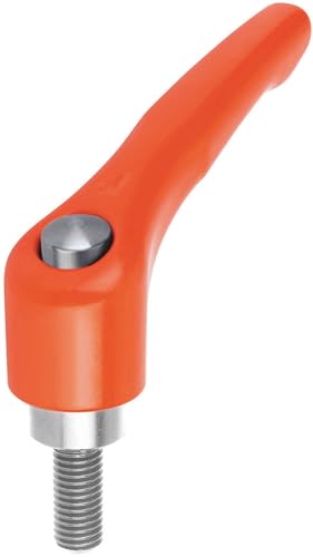 Image of Kipp 06461-92A22X40 Zinc Adjustable Handle, Protective Cap and 43.922 inch External Thread, Modern Design Style, Stainless Components, Inch, Orange Powder-Coated Finish, 40 mm Screw Length, Size 2