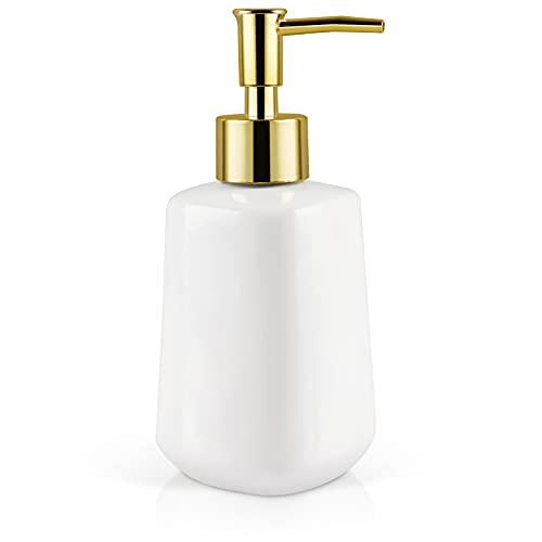 Image of 14OZ Dish Soap Dispenser, Hand Soap Dispenser Ceramic Bottle (Bright White) | Pump Dispenser Bottle, Refillable Liquid, Dish Soap, Hand Soap, Essential Oil & Lotion, Great for Kitchen & Bathroom