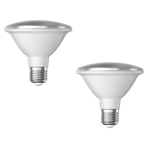ledscom.de 2 x E27 LED Bulb, PAR30 Short Neck, Warm White (2700 K), 12.9 W, 994lm, 42°, Reflector Mirror (Silver)