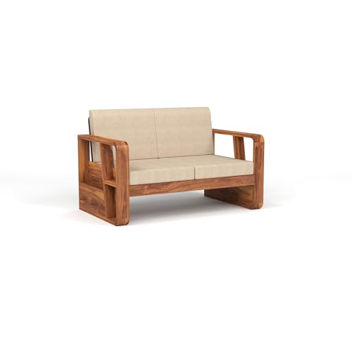 Image of Sheesham Wooden 2 Seater Sofa for Living Room | Solid Wood Sofa with Side Newspaper Holder | Rosewood Sofa Set for Home & Office | Lounge (Honey Finish, 2 Seater)