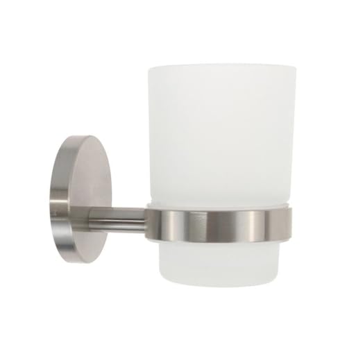 Vetrineinrete® Porta spazzolini da denti in acciaio satinato con bicchiere vetro satinato accessori da bagno portaspazzolino