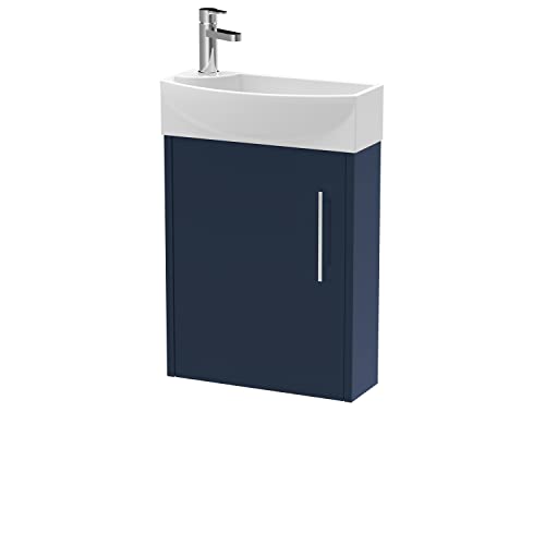 Hudson Reed JNU2961R Juno Compact Modern Cloakroom Wall Hung 1 Soft Close Door Vanity Unit and Basin-Right Hand, Midnight Blue