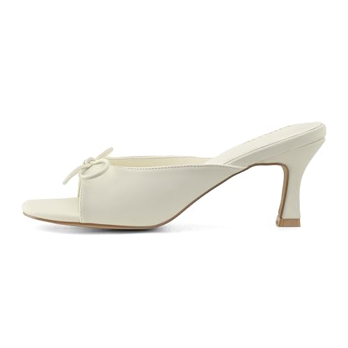 Image of Kitten Heels for Women Slip On Sandals Bow Mules Heeled Sandals Square Open Toe Dress Party Slides