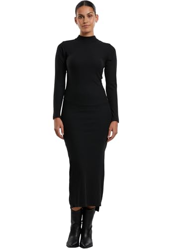 Urban Classics Ladies Rib Longlseeve Mockneck Dress Black, XL