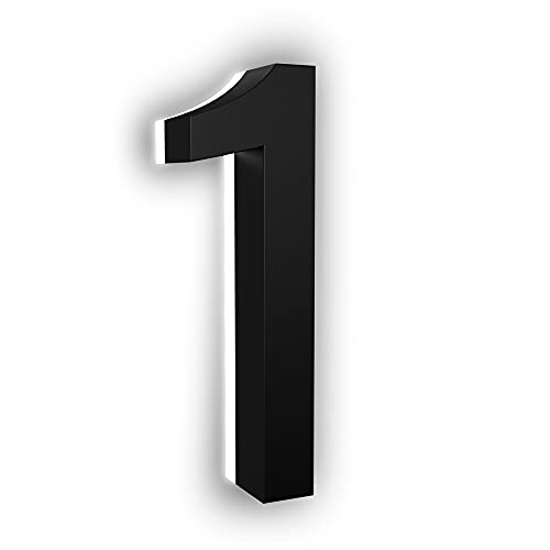 Super Deal Product LN LUMANUMBERS 7 Inches Steel Backlit LED Floating Address Number, Up-Scale Modern Look, Lighted House Numbers, 1, Black, Illuminated House Numbers