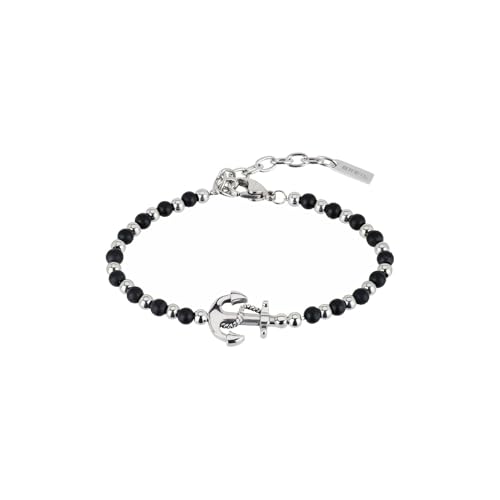Breil, Collezione Black Onyx, Bracciale da Uomo con Elemento da Marinaio, con Sfere di Onice Nero e Acciaio Specchiato, Chiusura a...
