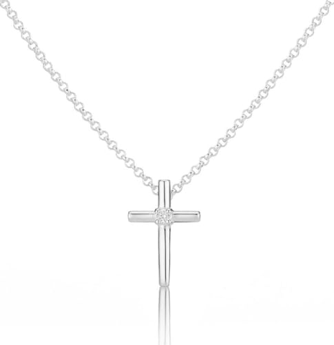 925 Sterling Silver Faith Diamond Cross Necklace for Girls. Ideal for Baptism, First Communion Gifts, Quinceañera, Flower Girl and Bridesmaid Gifts - Adjustable Faith Jewelry