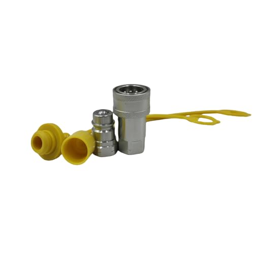 Image of 2-Set 1 /2 inch Ag ISO5675 Carbon Steel Hydraulic Quick Disconnect Coupling Ball Valve,Pioneer Type with Yellow and Browm Colour Dust Cap