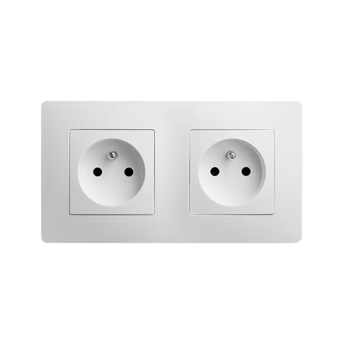 DEBFLEX - Caly - Prise Électrique 2P+T Double/2 postes Horizontaux - Prise Murale 16A avec Terre - Plastique - Installation Encastrée - Blanche - 156 x 85 x...