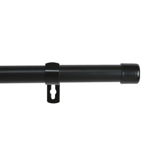 MERCURY TEXTIL- Barra de Cortina Sencilla de Forja con Soportes y Terminales de Plástico. Barra o Palo Delgado de ø 20 mm. Barra Decorativa para Dormitorios, Salón, Oficina y Cocina (150 cm, Negro)