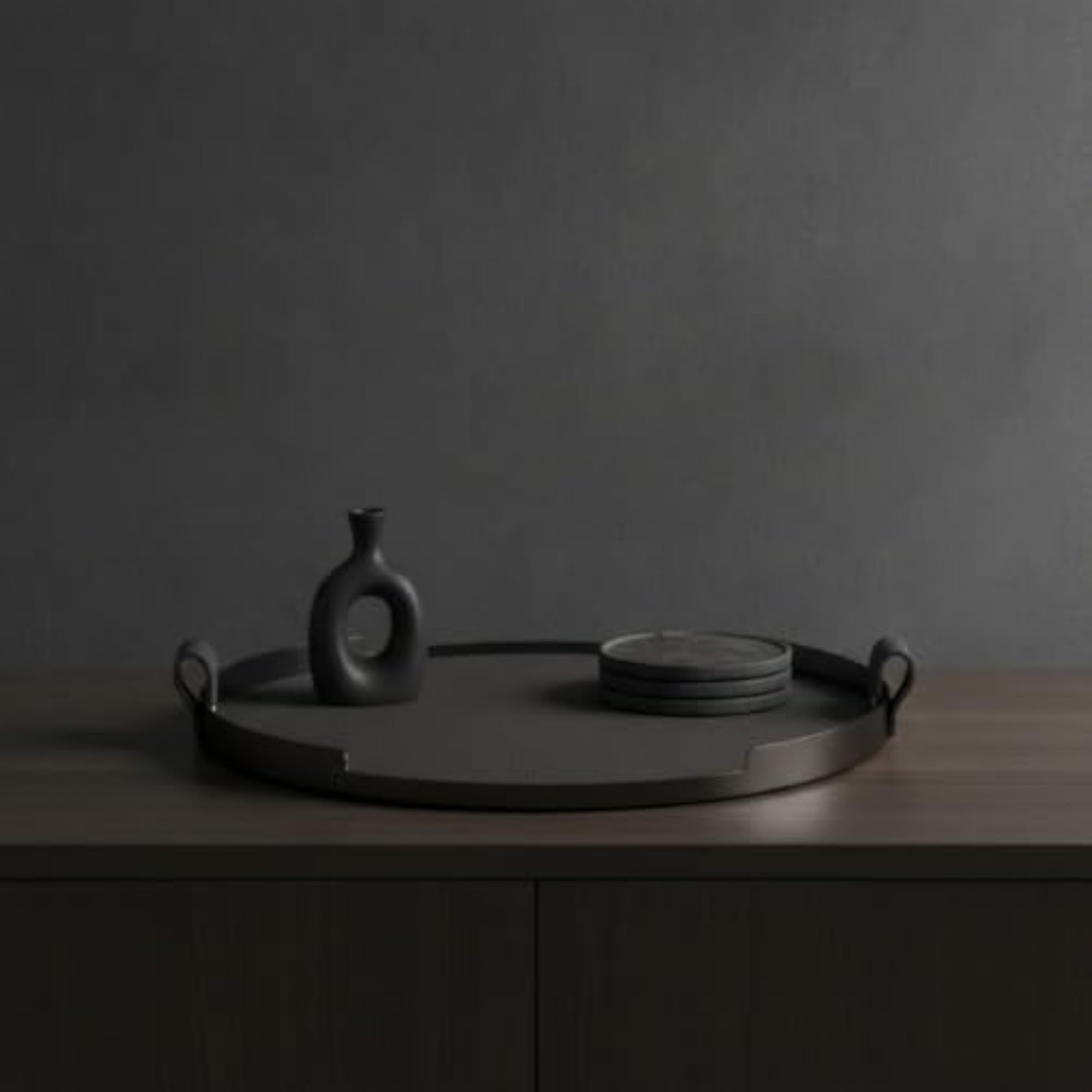 Modern Tray with Handles, Decorative Round Metal Design