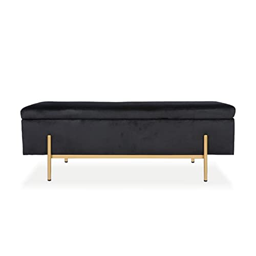 INTENSE DECO Banquette Coffre Olivia Velours Noir Pieds doré