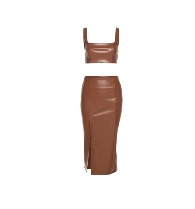 Woman's Two-Piece Skirt/Outfit/PU/Faux Leather Vest Suit,ladies skirt and top, women’s top and bottom