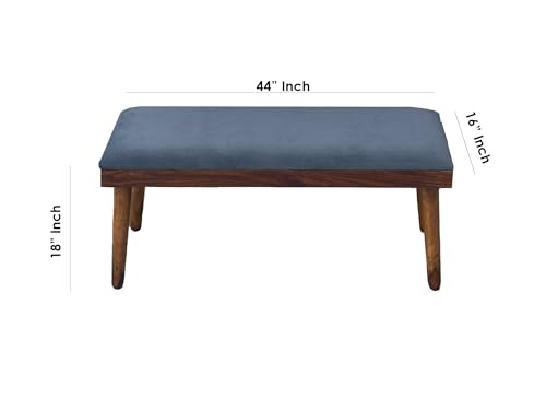 Image of DaneWood Wooden Dining Table 6 Seater | Six Seater Dinning Table with Upholstered 4 Dining Chairs & 1 Bench for Home | Dining Room Sets for Restaurants | Sheesham Wood | Honey Finish & Grey