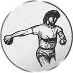 statue diskuswerfer von myron  S.B.J - Sportland Pokal/Medaille Emblem, Motiv Diskuswerfen/Damen, Durchmesser 50 mm, Silber