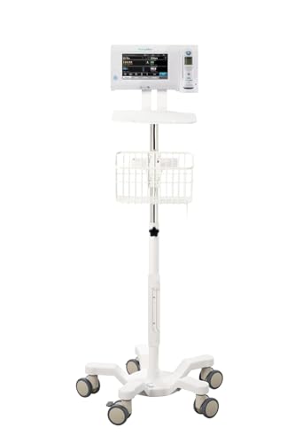 Image of VivaDiagnostics Rolling Stand Vital Signs Monitor for WE 7000 Series Connex Spot, (Monitor NOT Included), Blood Pressure Cuff Basket, Work Surface, Adjustable Pole, and Cord Organizer