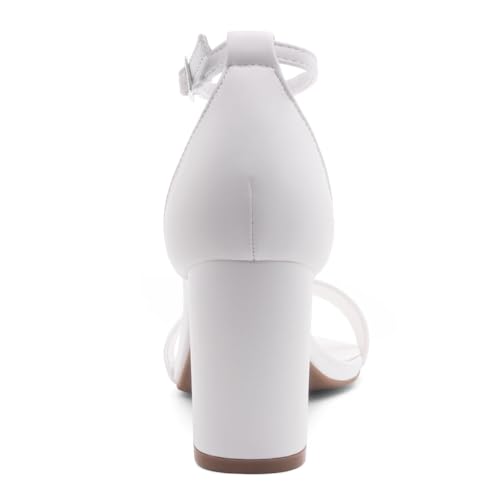 Image of Shoe Land Low Chunky Heels for Women Open Toe Ankle Strap Block Heel Sandals 3 Inch Dressy Heels for Wedding Party Date Night