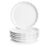 Sweese 168.001 Porcelain Dessert Plates - 7.4 Inch - Set of 6, White, Flower Side