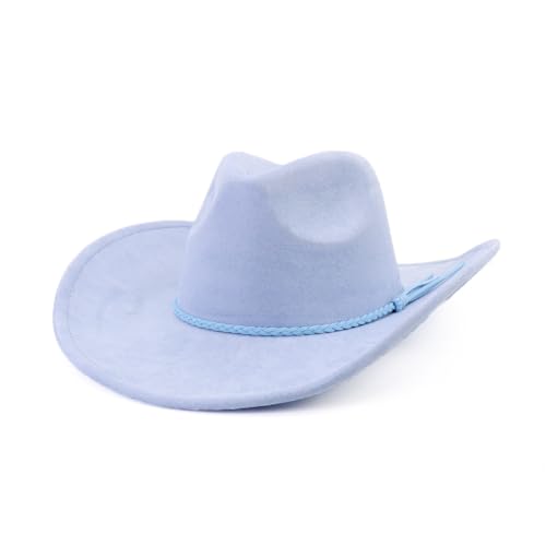 Image of Western Cowboy Hat for Women Men Classic Fedora Hats Wide Brim Suede Cowboy Hat for Women with Buckle Belt