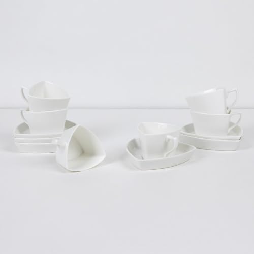 Image of GOLDEN QUEEN'S Cup & Saucer Set | Perfect for Hosting & for Tea /Coffee Lovers | Handcrafted in India | 6 Cups & 6 Saucers |170 ml - Set of 12 pcs - Origami White