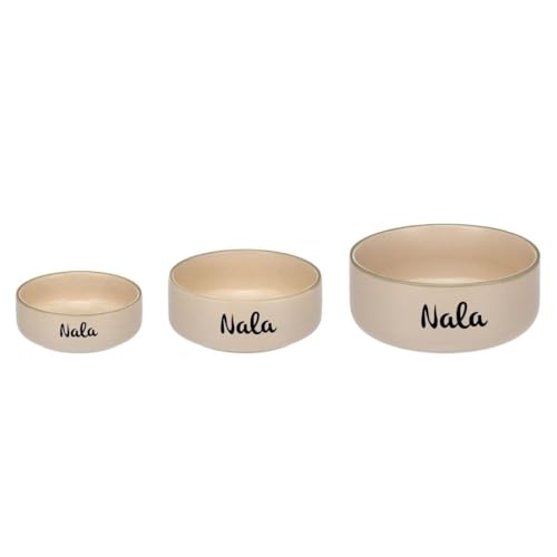 Personalisierbarer Keramik-Futter- & Wassernapf 750 ml (M) Beige – schwer & rutscharm – spülmaschinengeeignet & hygienisch – für mittelgroße Hunde & große Katzen – personalisiert mit Namen – Petslino