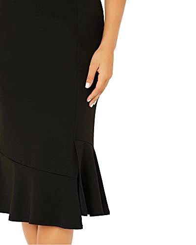 ADDYVERO High Rise Elastic Cotton Blend Solid Flared Pencil Fit Knee-Length Women Skirt